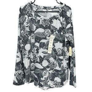 NWT St. John's Bay Black and White Paisley Long Sleeve Top Woman’s Size XL